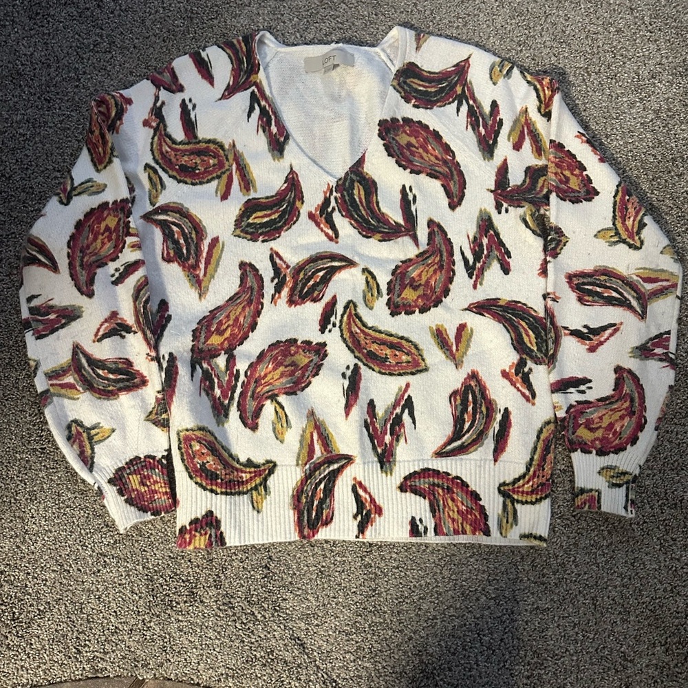 LOFT V-Neck Sweater - Multicolor Paisley